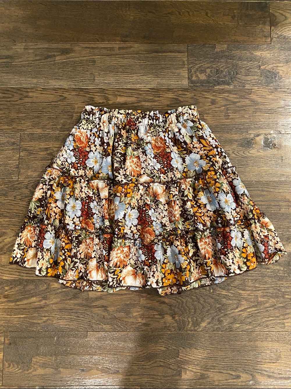 Floral Tiered Mini Skirt - Brown Multi - Picture 4 of 4